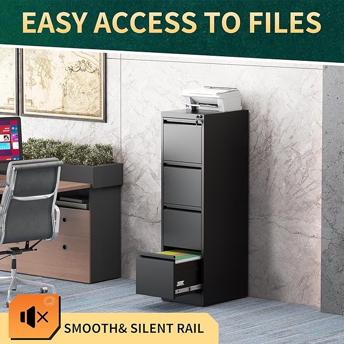 4 Drawer File Cabinet with Lock, Steel Vertical Filing Storage Cabinet - Image 7