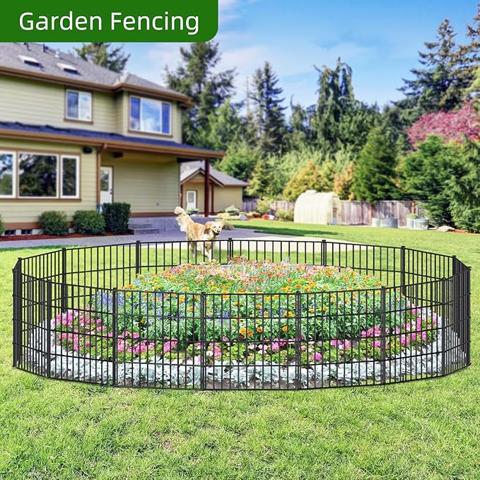 Metal Garden Fence 28in x 35ft, 15 Panels + 16 Stakes Dog Fence Border Fence - Image 6