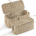 2-Pack Large Cable Management Box, Natural Rattan Cable Cord Organizer Boxes by BLUEWEST