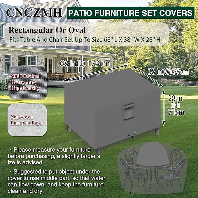 Heavy Duty Patio Furniture Covers Waterproof, 600D Outdoor Furniture Cover - Image 2