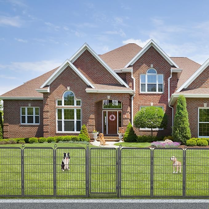 Decorative Garden Fence with Gate, 40 in x 32 ft Rustproof Metal Fence Panels by Jhsomdr