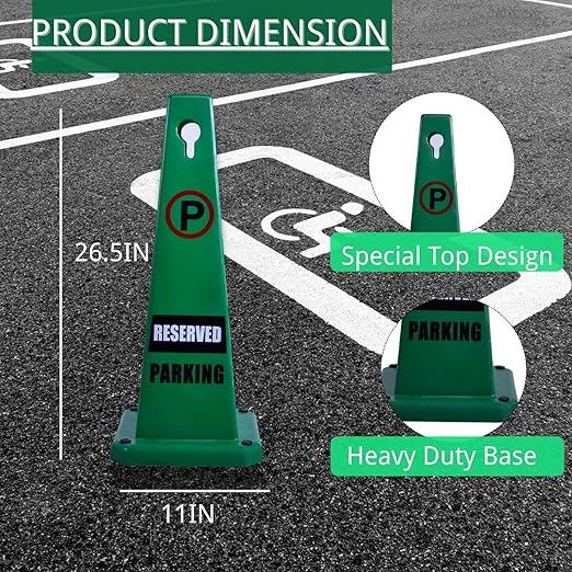 BESEA 4Pack No Parking Cone Green Caution 4 Sided No Parking Cone Reserved - Image 2