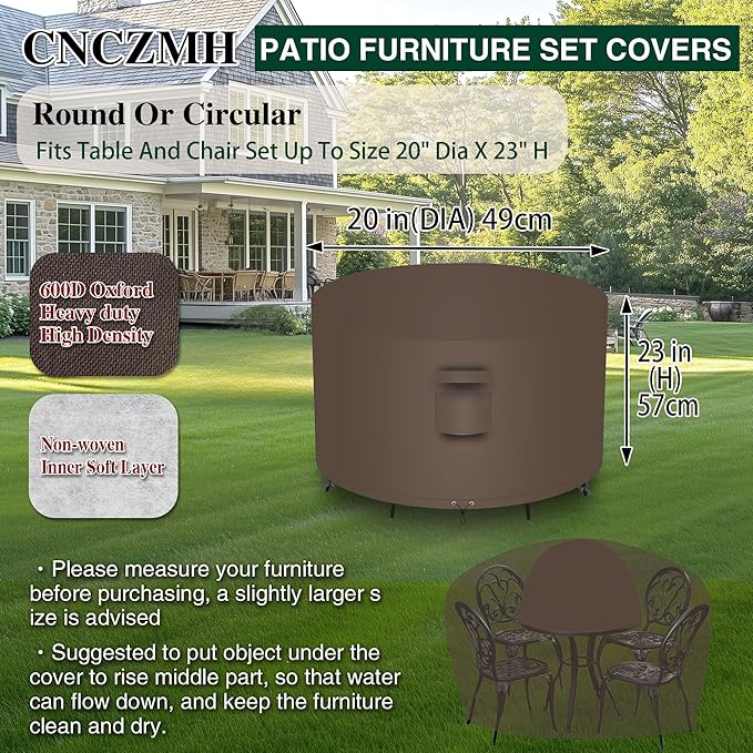 Heavy Duty Patio Furniture Covers Waterproof, 600D Round Outdoor Furniture - Image 2
