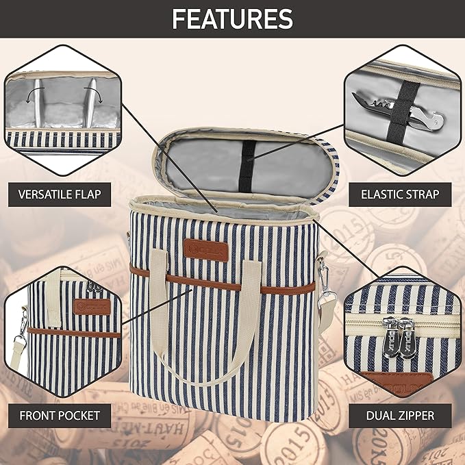 Opux 3-Bottle Wine Carrier Tote, Insulated Leakproof Cooler Bag, Portable Wine - Image 4