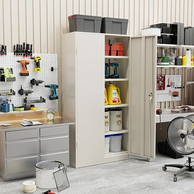 Crownland 72" Metal Storage Cabinet, Lockable Garage Storage Cabinets, High - Image 2
