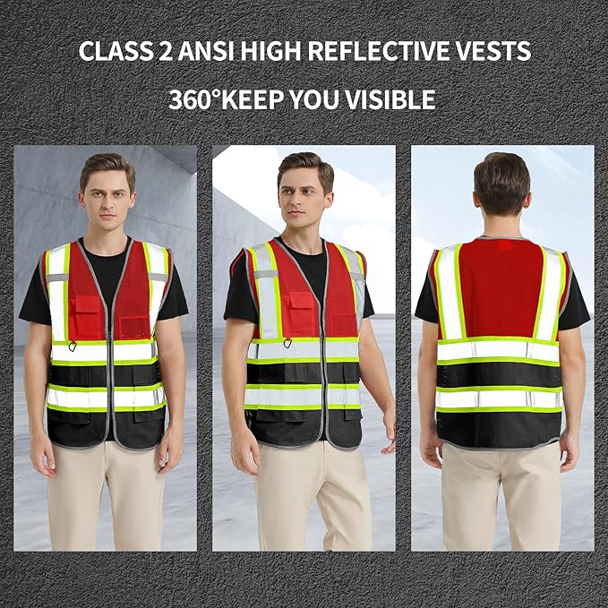 BeautyWill Custom Logo Safety Vest Class 2 High Visibility Reflective Vest - Image 4