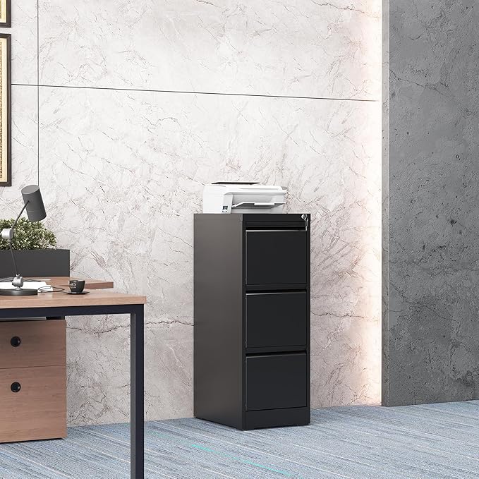 3 Drawer File Cabinet with Lock, Steel Vertical Filing Storage Cabinet - Image 2