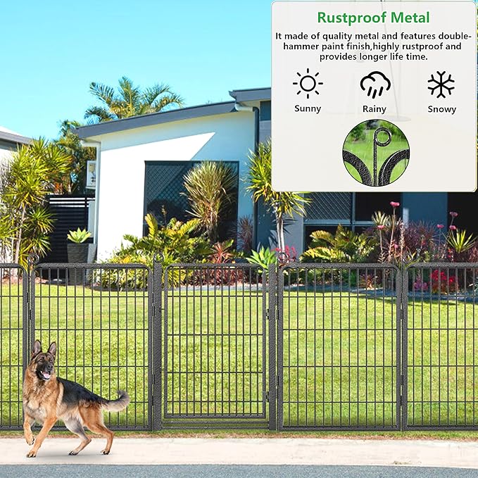 Decorative Garden Fence with Gate, 32 in x 87 ft Rustproof Metal Fence Panels - Image 4