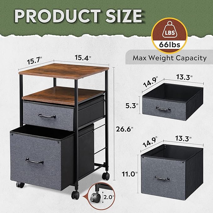 DEVAISE Mobile File Cabinet, Rolling Printer Stand - Image 3