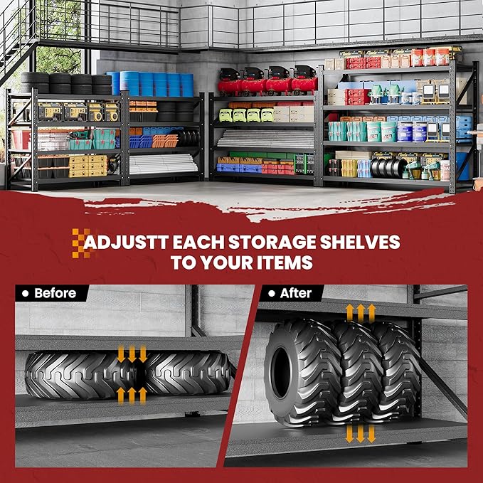 60" Wide Storage Shelves, 5000LBS Garage Shelving Heavy Duty, Standing Shelf - Image 4