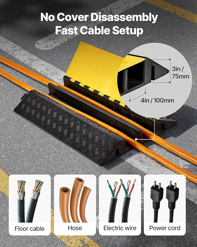VEVOR Rubber Cable Protector Ramp, 2 Channel Heavy Duty Rubber Cord Hose Wire - Image 4