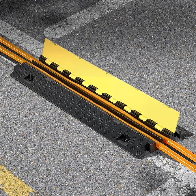 VEVOR 3 PCs Rubber Cable Protector Ramp, 2 Channel Heavy Duty TPU Floor Cord - Image 8