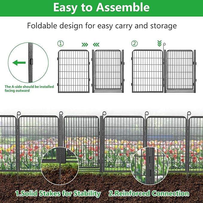 Decorative Garden Fence with Gate, 40 in x 54 ft Rustproof Metal Fence Panels - Image 6