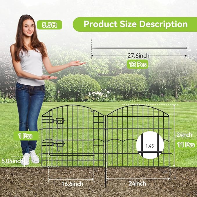 Decorative Garden Fence 12 Panels 24ft×24in Metal Garden Fences - Image 2