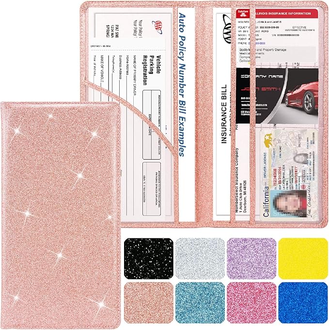 Car Registration and Insurance Holder, Leather Magnetic Shut Vehicle Glove Box by Srandme