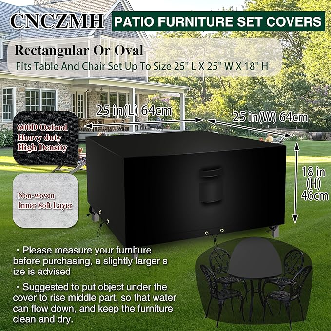 Square Heavy Duty Patio Table Covers Waterproof, 600D Outdoor Dining Table and - Image 2