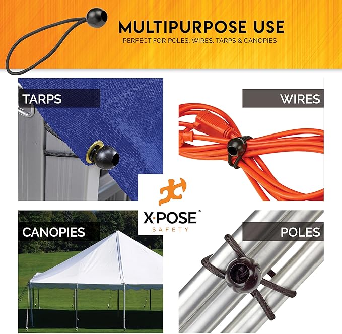 Xpose Safety Bungee Ball Cords 9" 100 Pack Heavy Duty Black Stretch Rope - Image 3