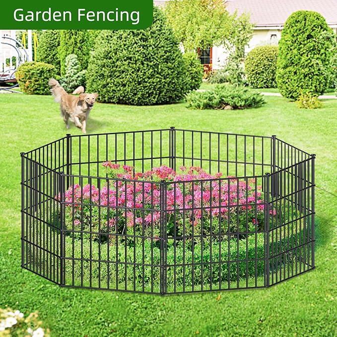 Metal Garden Fence 28in x 18.7ft, 8 Panels + 9 Stakes Dog Fence Border Fence - Image 6