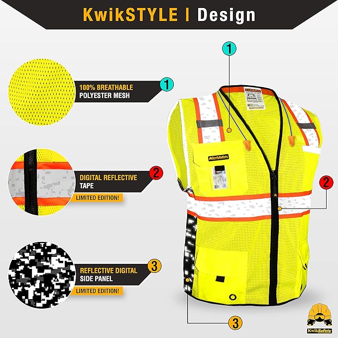 KwikSafety - BIG KAHUNA DIGITAL Safety Vest Class 2 ANSI OSHA Reflective Vest - Image 2