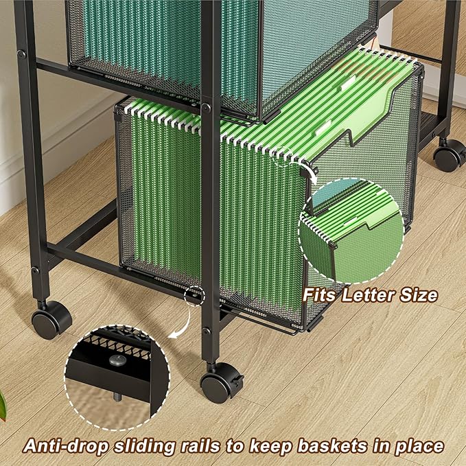 2 Drawer File Cabinet, Lateral Filing Cabinet, Rolling Printer Cabinet Cart - Image 3