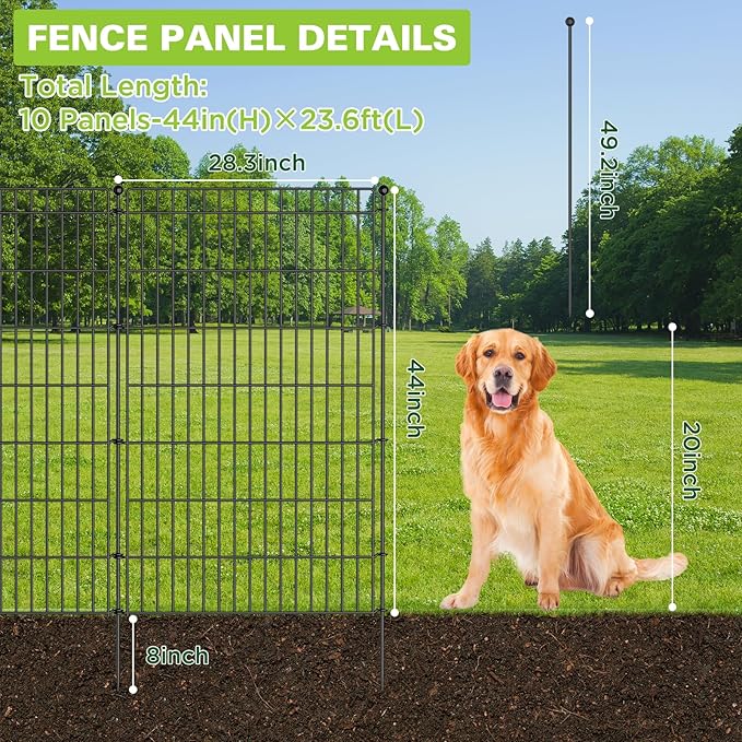 10 Panels No Dig Garden Fence Animal Barrier, 44in × 23.6ft Decorative Metal - Image 7