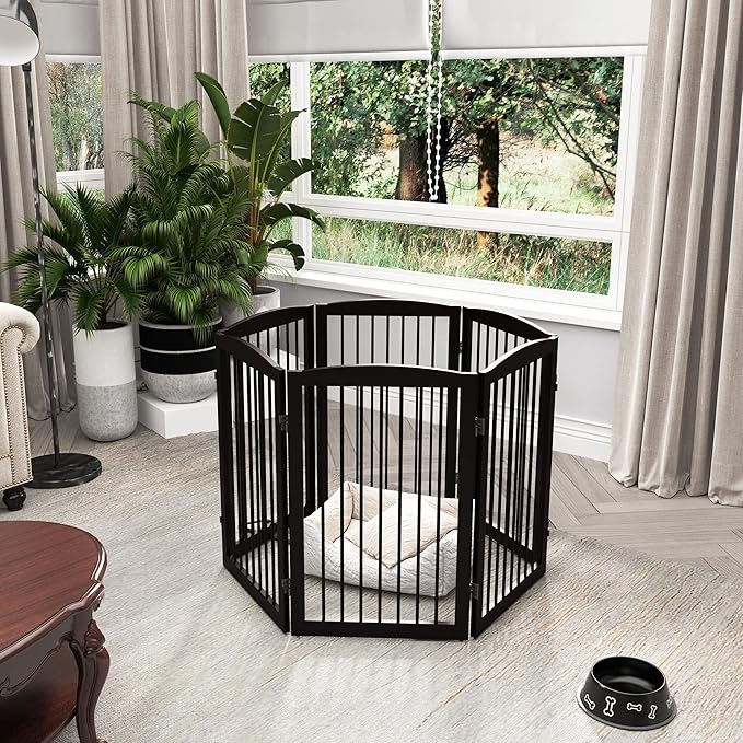 Freestanding Pet Gate for Dogs, Indoor Wooden Foldable Dog Gate for House - Image 7