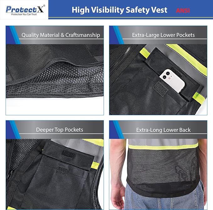 ProtectX 6 Pockets High Visibility Safety Vest - Image 4