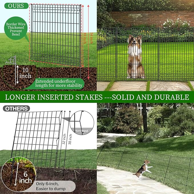 No Dig Fence Outdoor Dog Fences, Total 44" H x 288" W Decorative Metal Garden - Image 5