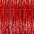 3 Pack 3.3x8.2 Feet Red Foil Fringe Backdrop Curtains, Tinsel Streamers by Voircoloria