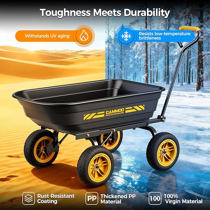 10-in NO-FLAT TIRES 600lb Heavy-Duty Garden Dump Cart 4 Cu.Ft. Utility Wagon - Image 6
