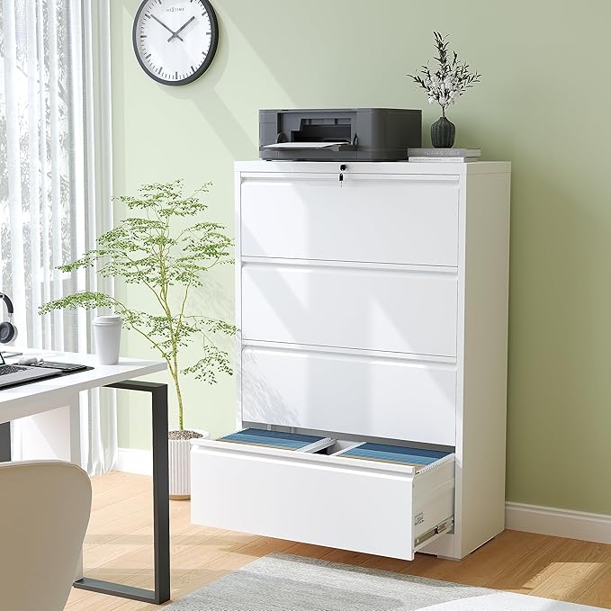 4 Drawer Lateral File Cabinet, Metal Filing Cabinets - Image 2