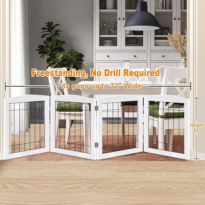 LZRS 4-Panel Extra-Wide Wooden Freestanding Dog Gate: Foldable Solid Wood and - Image 2