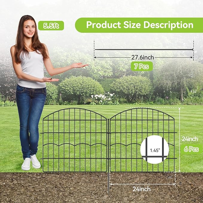 Decorative Garden Fence 6 Panels 12 ft×24in Metal Garden Fences, No Dig Animal - Image 2