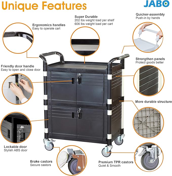 JaboEquip Commercial Heavy Duty Cabinet Rolling Medical Cart, Utility Cart - Image 2