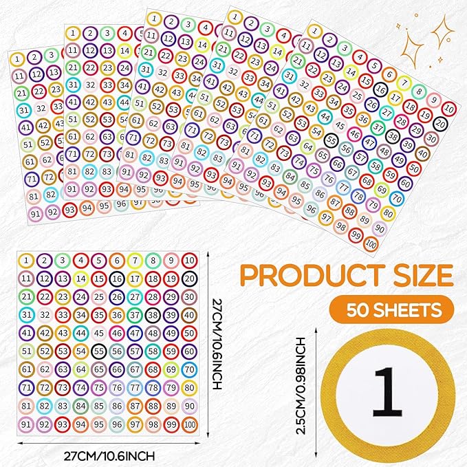 Outus 5000 Pcs 1 Inch 1 to 100 Number Stickers Small Number Dot Labels - Image 2