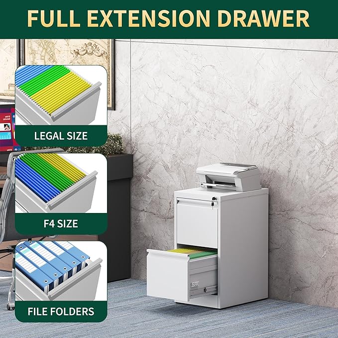 2 Drawer File Cabinet with Lock, Steel Vertical Filing Storage Cabinet - Image 5