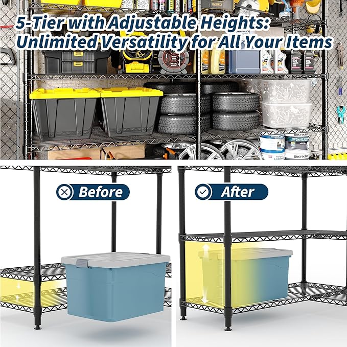 Garvee Metal Storage Shelves Heavy Duty Metal Shelving, 5-tier Wire Shelving - Image 5