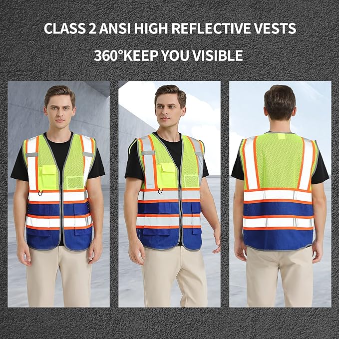 BeautyWill Custom Logo Safety Vest Class 2 High Visibility Reflective Vest - Image 4