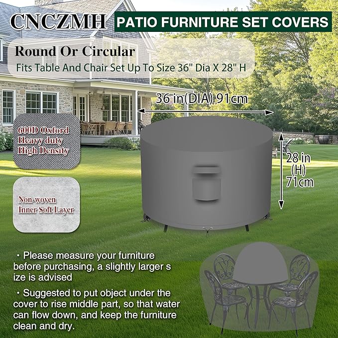 Heavy Duty Patio Furniture Covers Waterproof, 600D Round Outdoor Furniture - Image 2