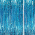 3 Pack 3.3 x 8.2 ft Retro Blue Foil Fringe Backdrop Curtains, Tinsel Streamers by Voircoloria