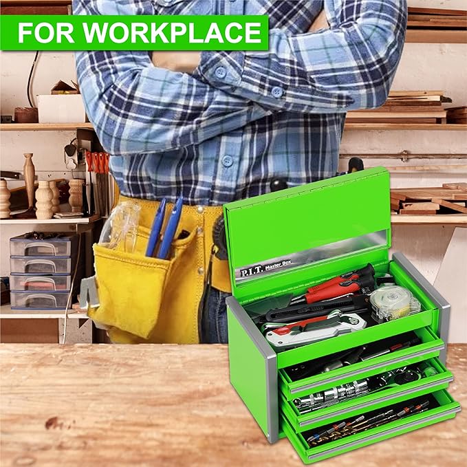 P.I.T. Mini Green Tool Box, Portable 3 Drawer Steel Stackable Tool Box - Image 6