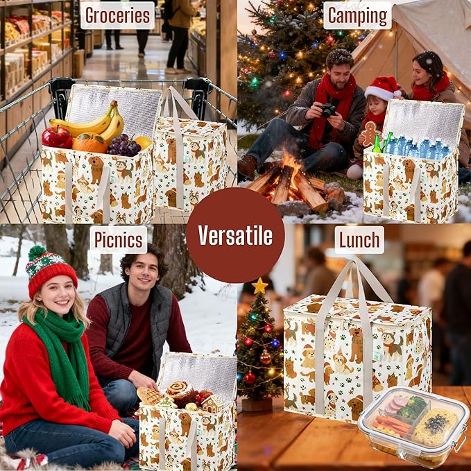 VENO 2 Pack Christmas Cooler Bag Insulated Reusable Grocery Shopping Bag - Image 6