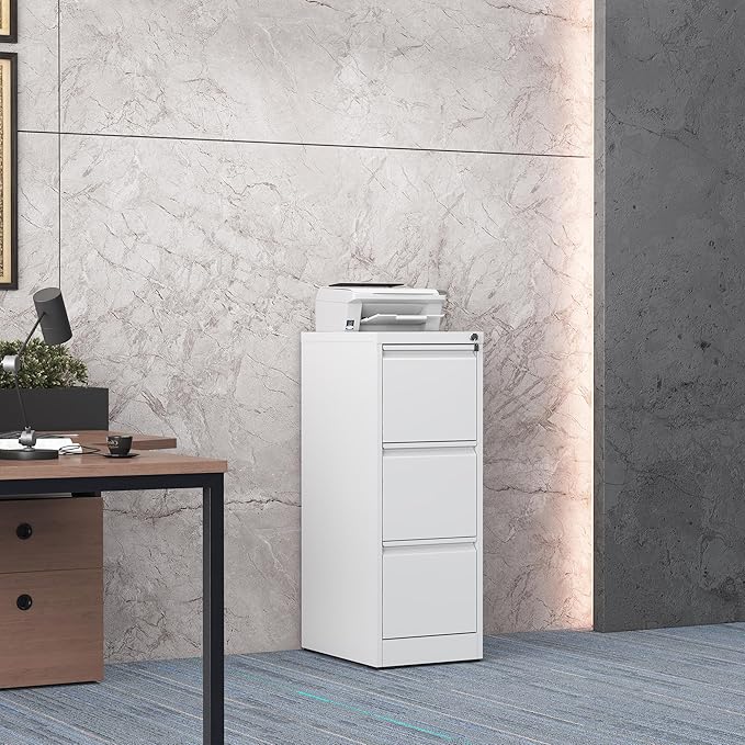 3 Drawer File Cabinet with Lock, Steel Vertical Filing Storage Cabinet - Image 2