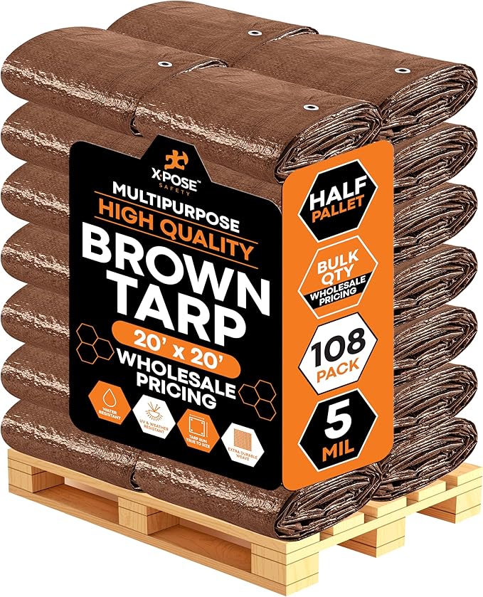 Multipurpose Protective Cover Brown Poly Tarp 20' x 20' by XposeSafety