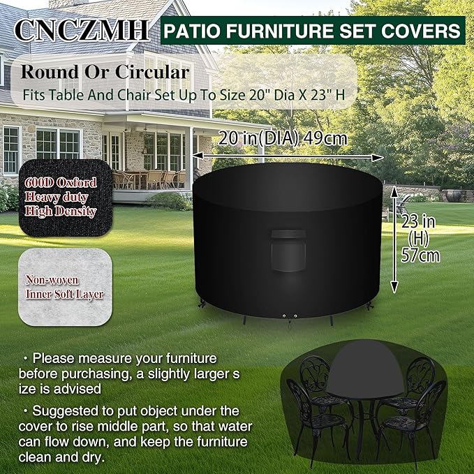 Heavy Duty Patio Furniture Covers Waterproof, 600D Round Outdoor Furniture - Image 2
