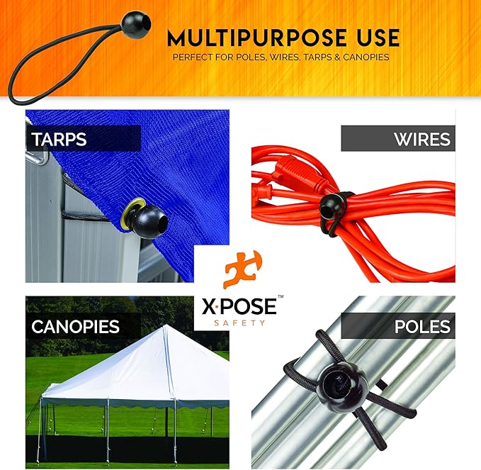 Xpose Safety Bungee Ball Cords 11" 100 Pack Heavy Duty Black Stretch Rope - Image 3