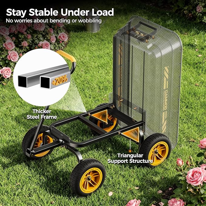 10-in NO-FLAT TIRES 600lb Heavy-Duty Garden Dump Cart 4 Cu.Ft. Utility Wagon - Image 5