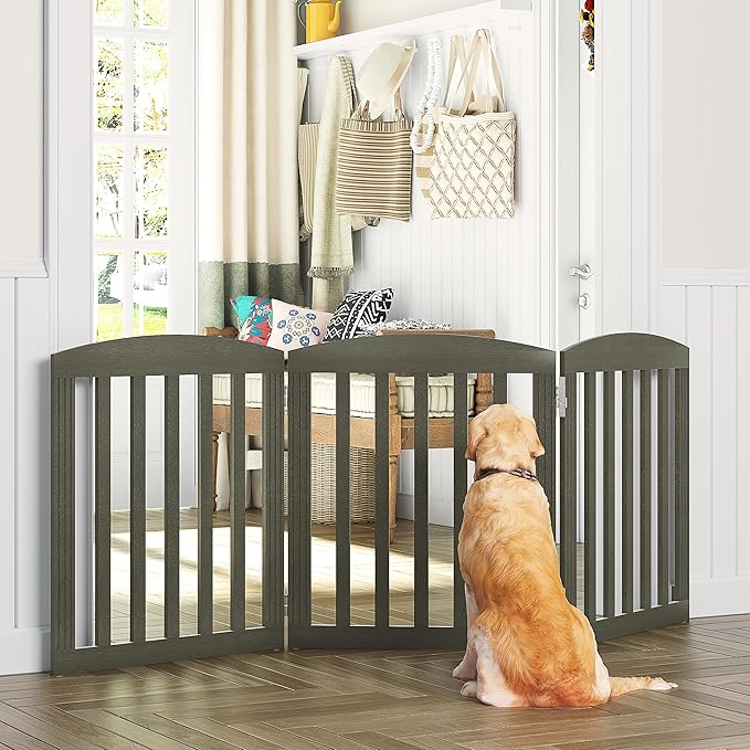SPIRICH Wooden Freestanding Foldable Dog Gate, Extra Wide Step Over Puppy Gate - Image 3
