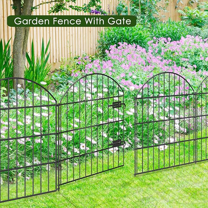 Metal Garden Fence with Gate 28in x 37.3ft, 1 Gate + 15 Panels Dog Fences - Image 6