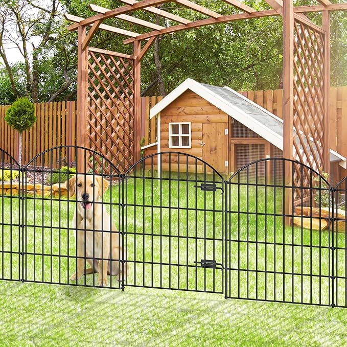 Metal Garden Fence with Gate 36in x 18.7ft, 1 Gate+7 Panels Dog Fence Border - Image 2